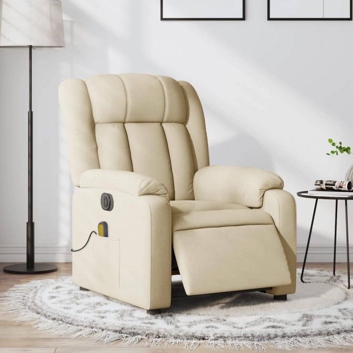 VIDAXL Fauteuil inclinable de massage electrique creme tissu
