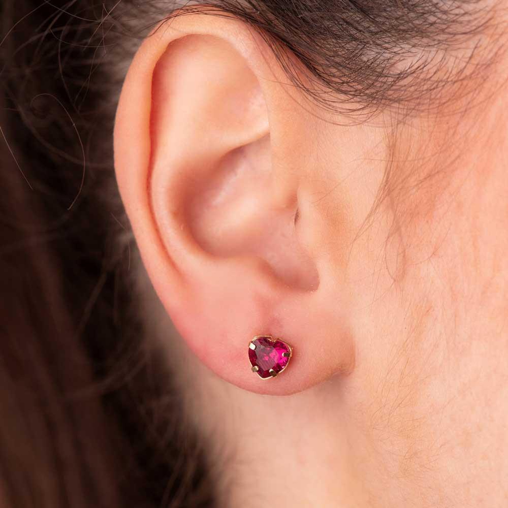 Voir la diapositive 2 : L'ATELIER D'AZUR Boucles d'Oreilles Or 18 Carats 750/000 - Zirconiums Rouge Rubis