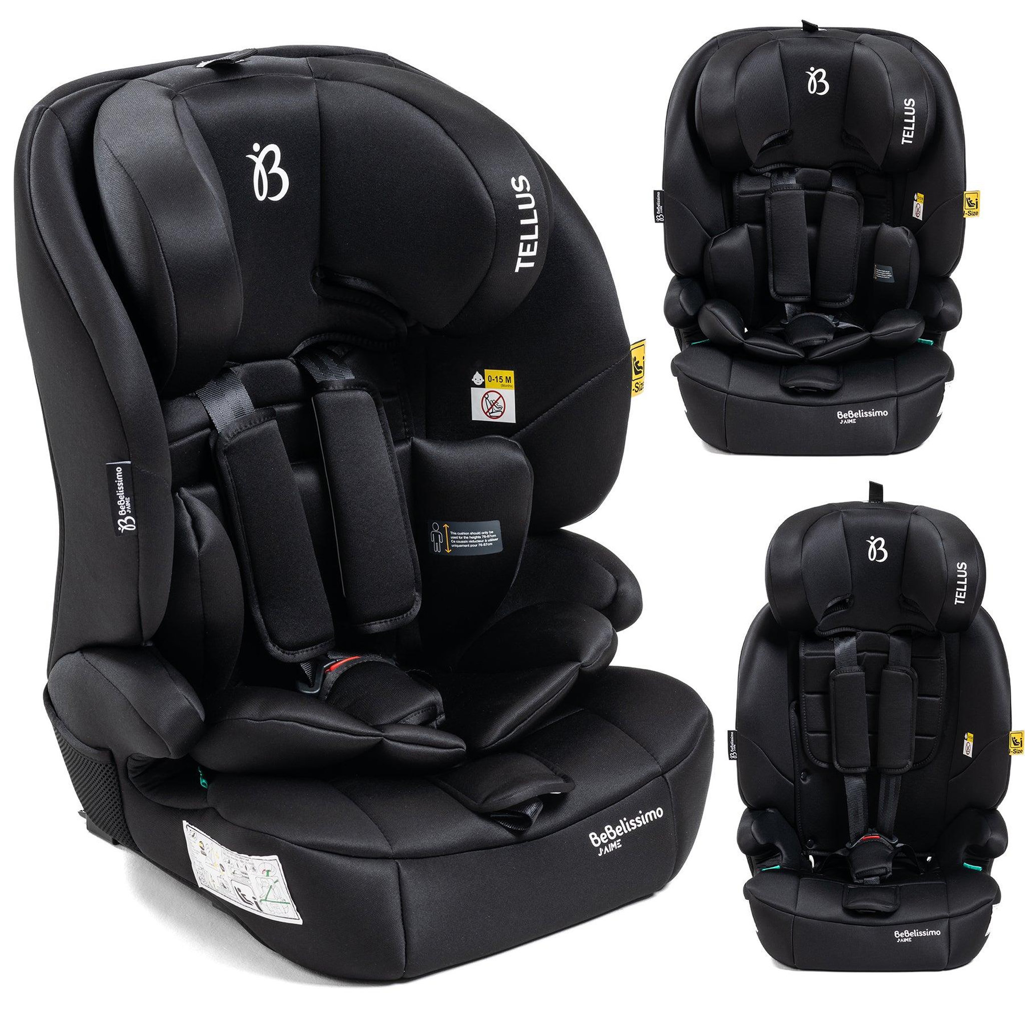 BEBELISSIMO Siège auto bébé I-size  - 76 -150cm - Tellus - de 9 à 36 kg, 15 mois à 12 ans -noir