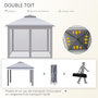 Voir la diapositive 4 : OUTSUNNY Tonnelle barnum de jardin pop-up pliant - dim. 3,30L x 3,30l x 2,88H m - hauteur réglable, double toit, sac transport - métal époxy, oxford, moustiquaires - gris