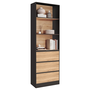 Voir la diapositive 1 : ID MARKET Etagère bibliothèque CARLA 3 niveaux 3 tiroirs noir et effet bois 190 cm