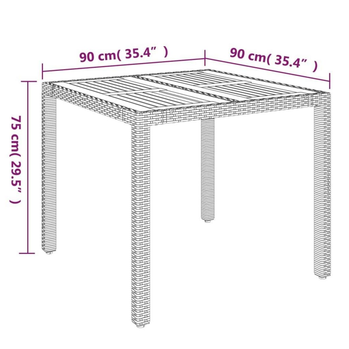VIDAXL Table de jardin dessus en bois Gris 90x90x75 cm Resine tressee