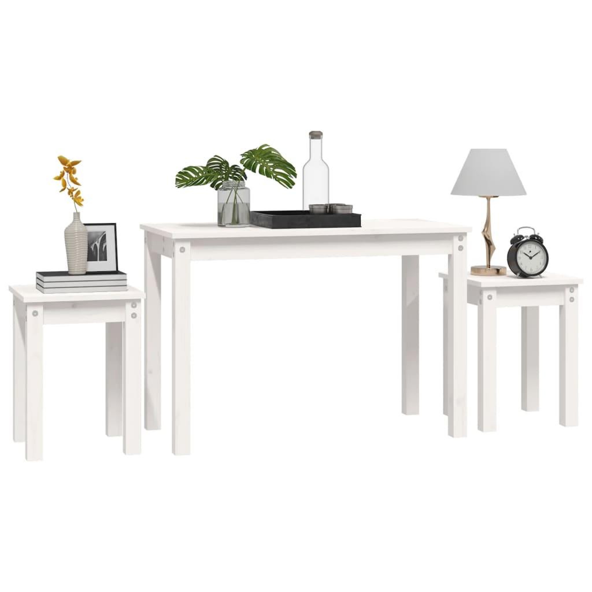 Voir la diapositive 4 : VIDAXL Tables gigognes 3 pcs Blanc Bois de pin massif