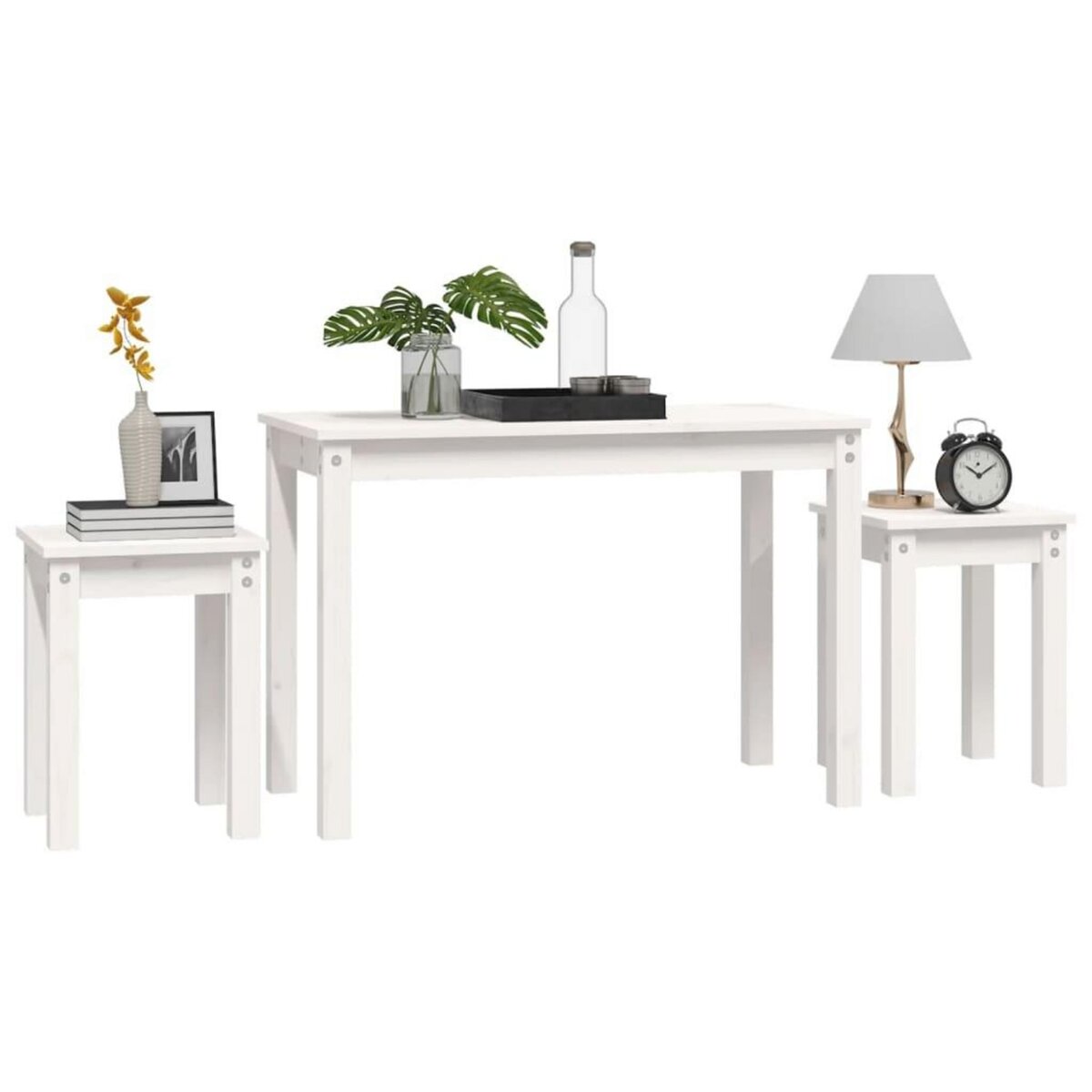 VIDAXL Tables gigognes 3 pcs Blanc Bois de pin massif