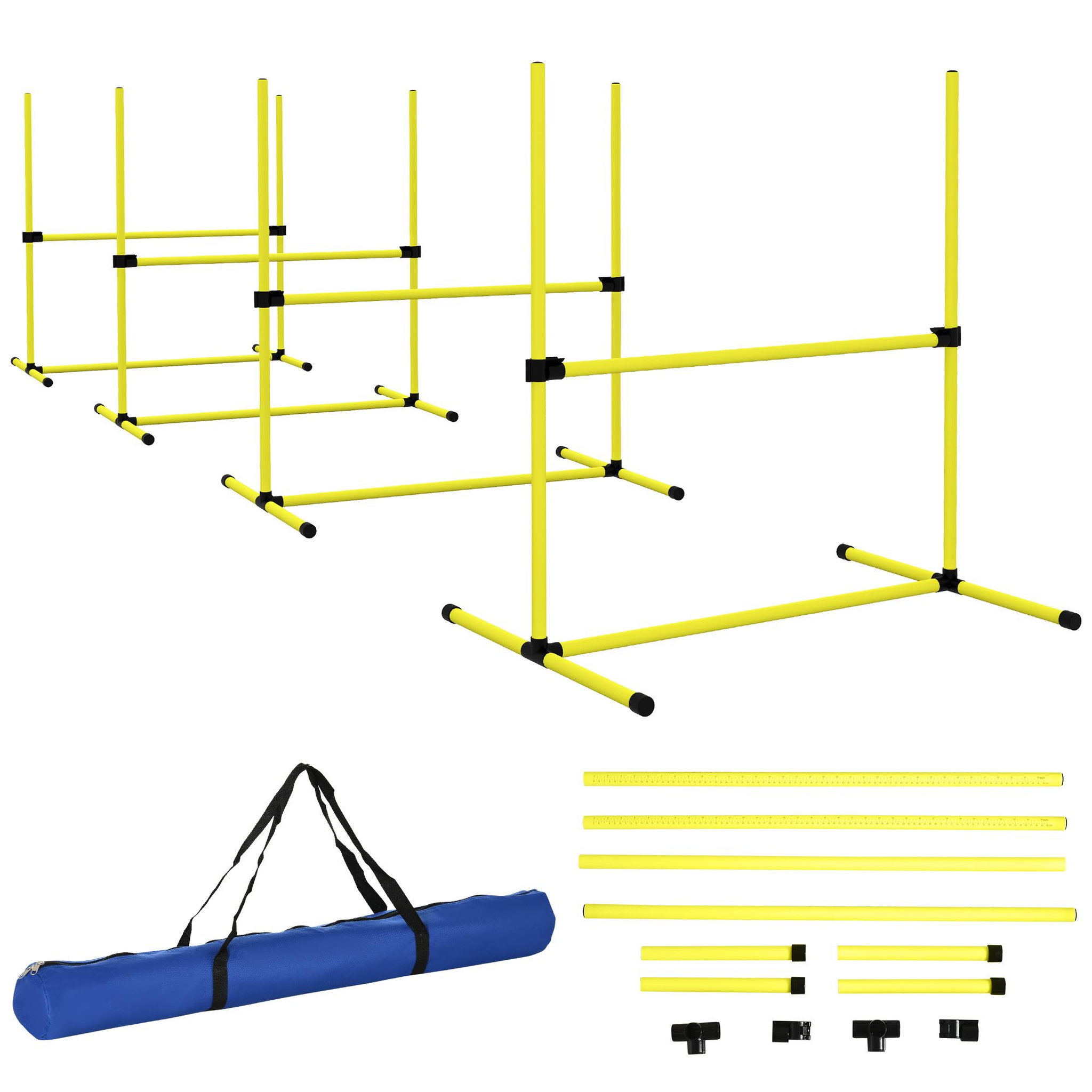 PAWHUT Agility sport pour chiens set de 4 obstacles professionnels avec système de maintien au sol sac transport fourni jaune noir