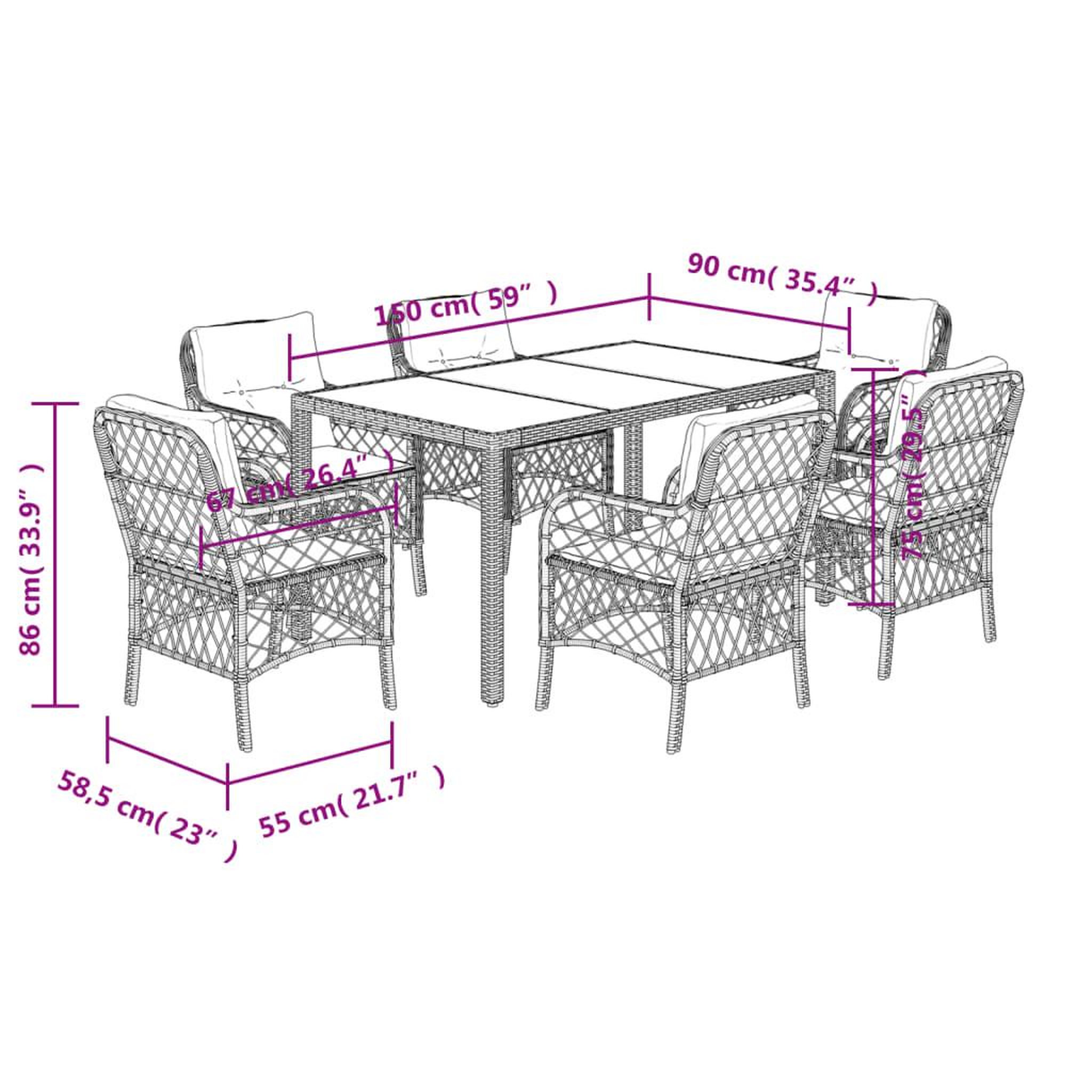 Voir la diapositive 6 : VIDAXL Ensemble a manger de jardin coussins 7pcs Noir Resine tressee