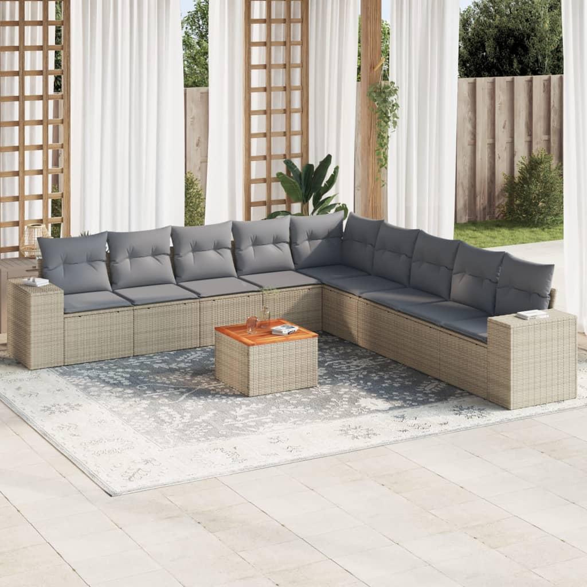 VIDAXL Salon de jardin avec coussins 10 pcs beige resine tressee