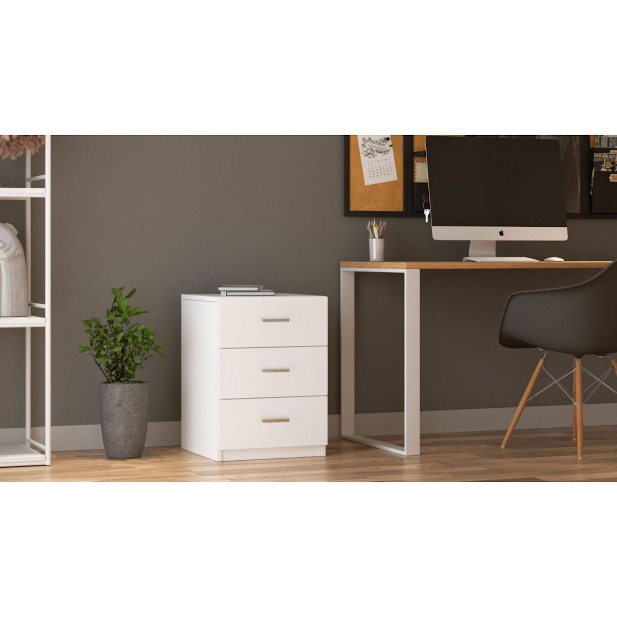 Paris Prix Table de Chevet 3 Tiroirs  Pearlie  61cm Blanc