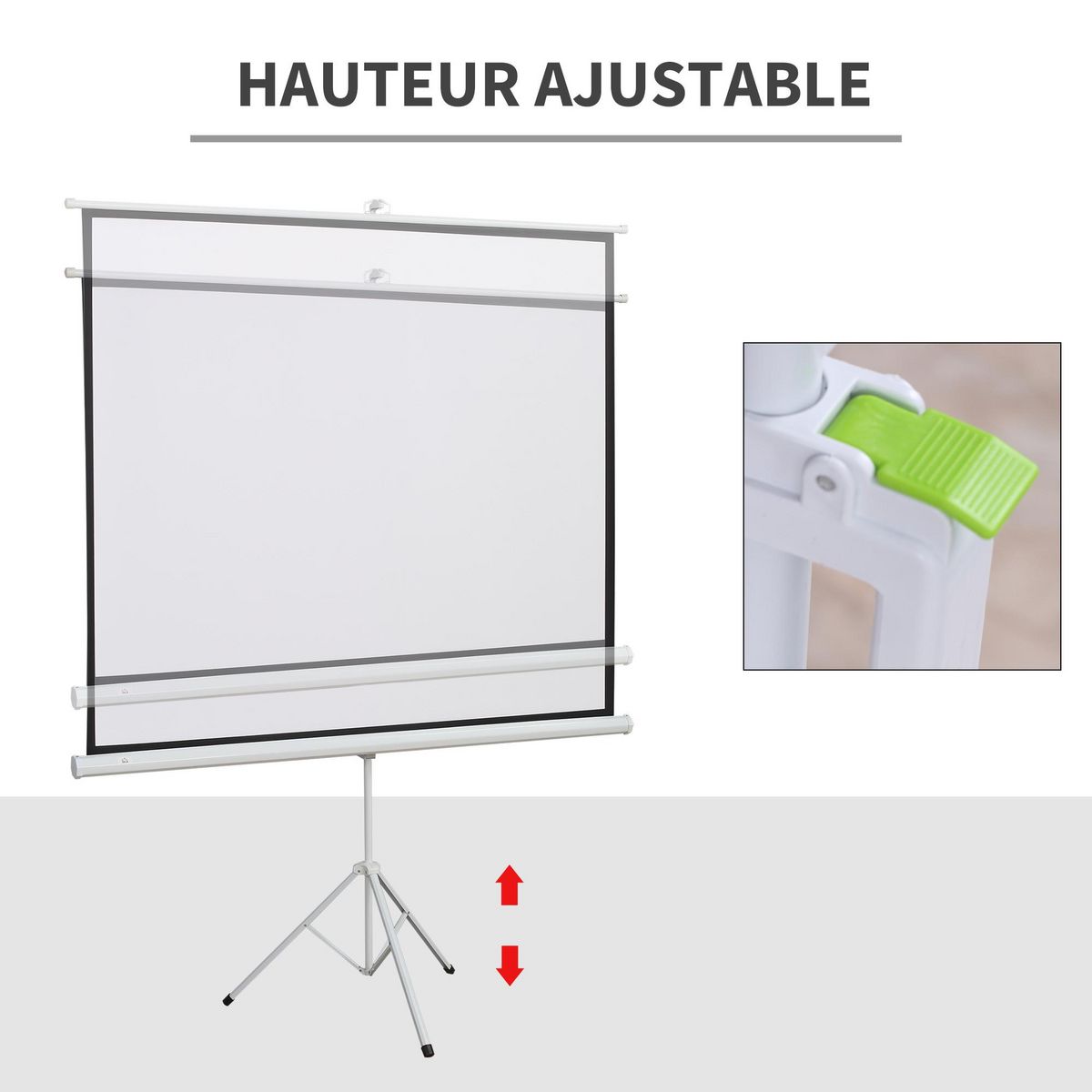 HOMCOM Écran de projection avec support trépied réglable en hauteur home-cinéma vidéo projecteur format 4:3 84 pouces blanc
