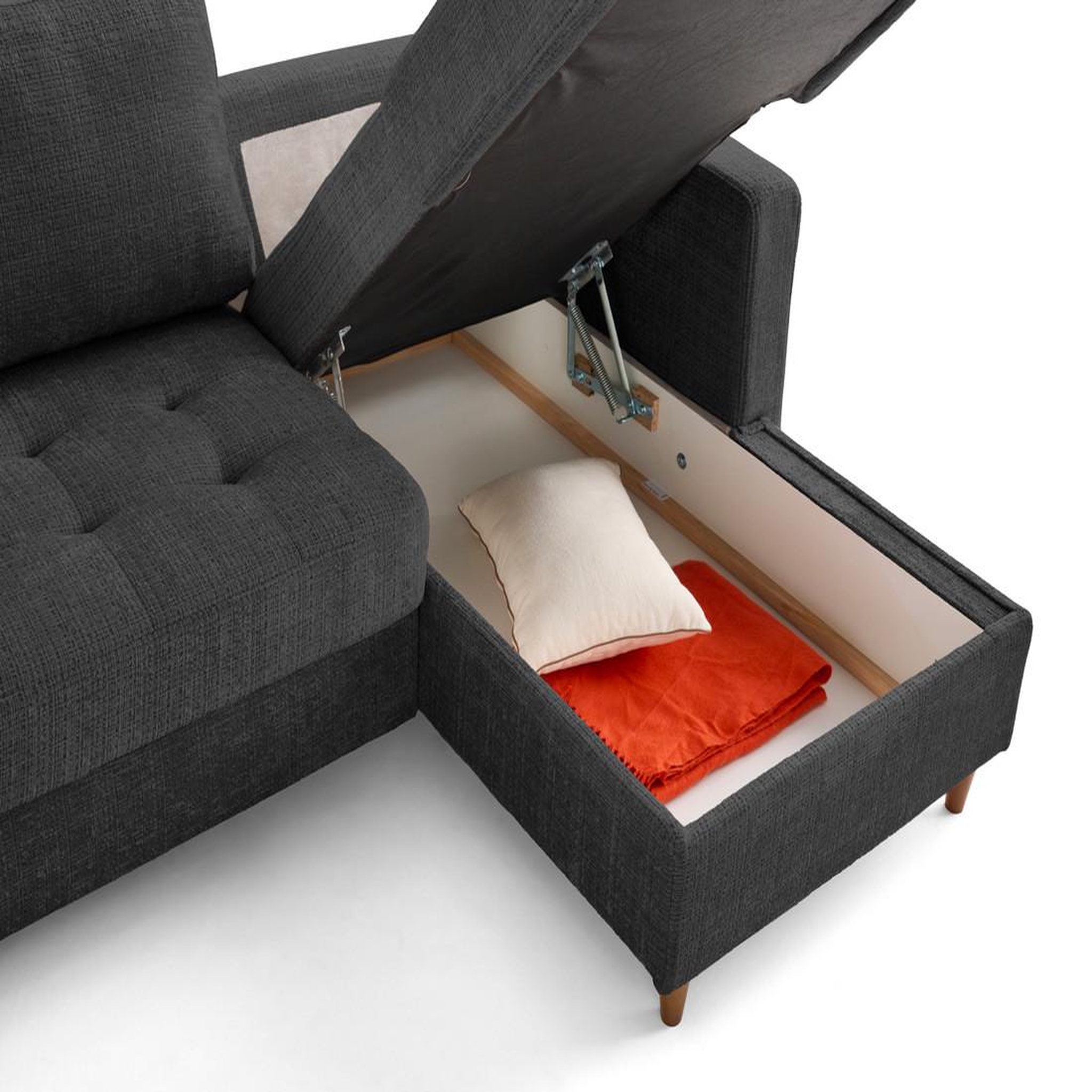 Voir la diapositive 3 : LISA DESIGN Anna - canapé d'angle droit 4 places convertible avec coffre en velours texturé