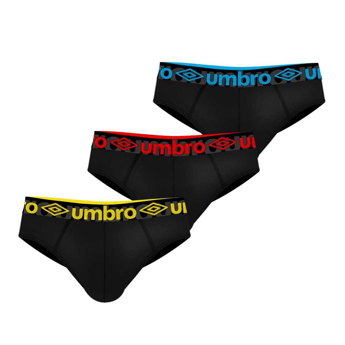 UMBRO Lot de 3 slips homme en coton ceinture colorée  Bak