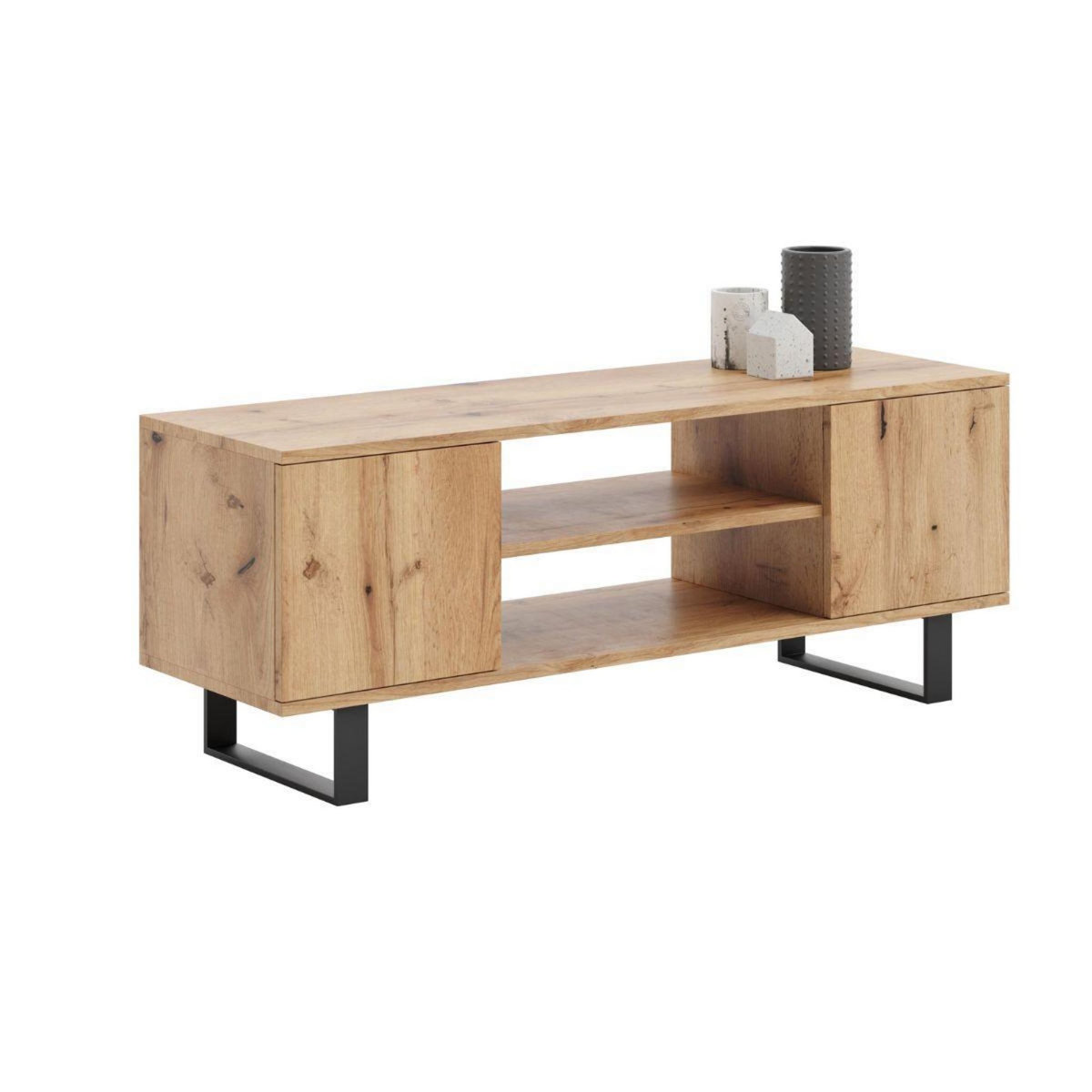 KOBI Meuble TV Focus en métal 155 cm - Design moderne et pratique pour votre salon