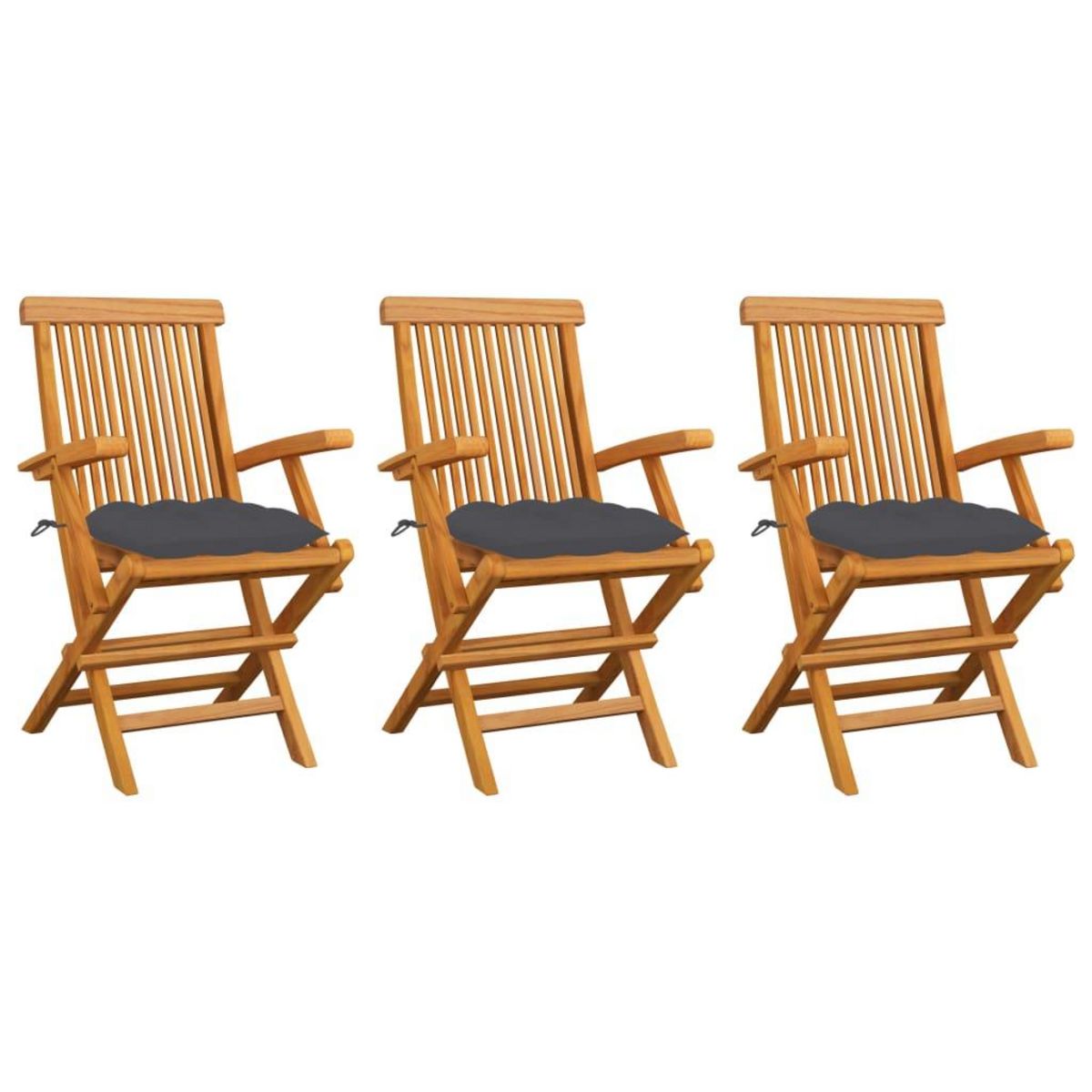 VIDAXL Chaises de jardin avec coussins anthracite lot de 3 Bois teck