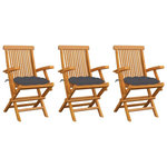 VIDAXL Chaises de jardin avec coussins anthracite lot de 3 Bois teck