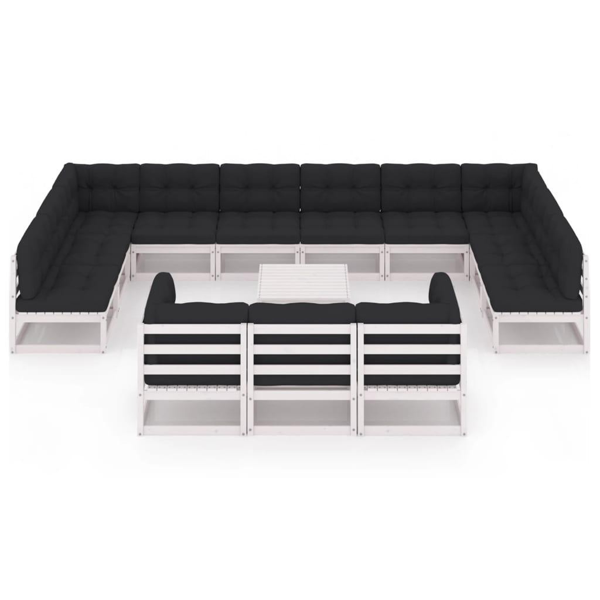 Voir la diapositive 3 : VIDAXL Salon de jardin 14 pcs avec coussins Blanc Bois de pin massif