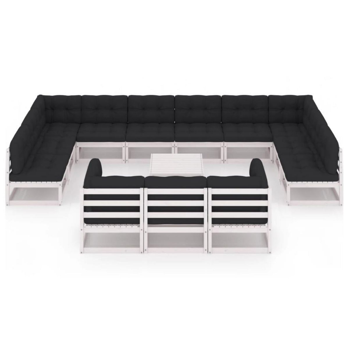 VIDAXL Salon de jardin 14 pcs avec coussins Blanc Bois de pin massif