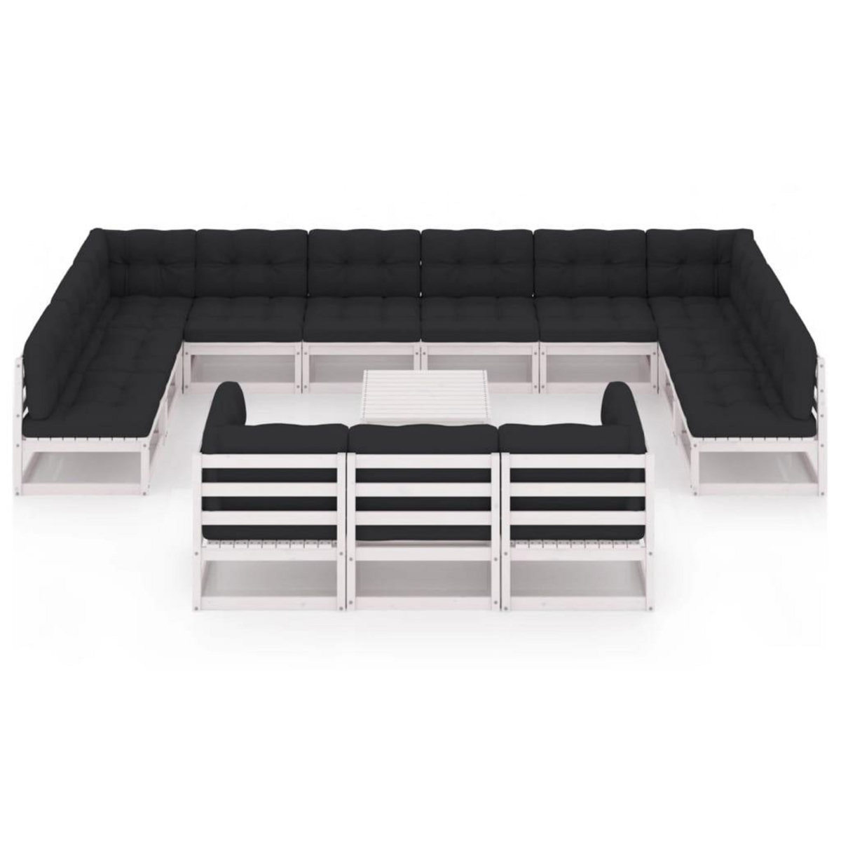 VIDAXL Salon de jardin 14 pcs avec coussins Blanc Bois de pin massif