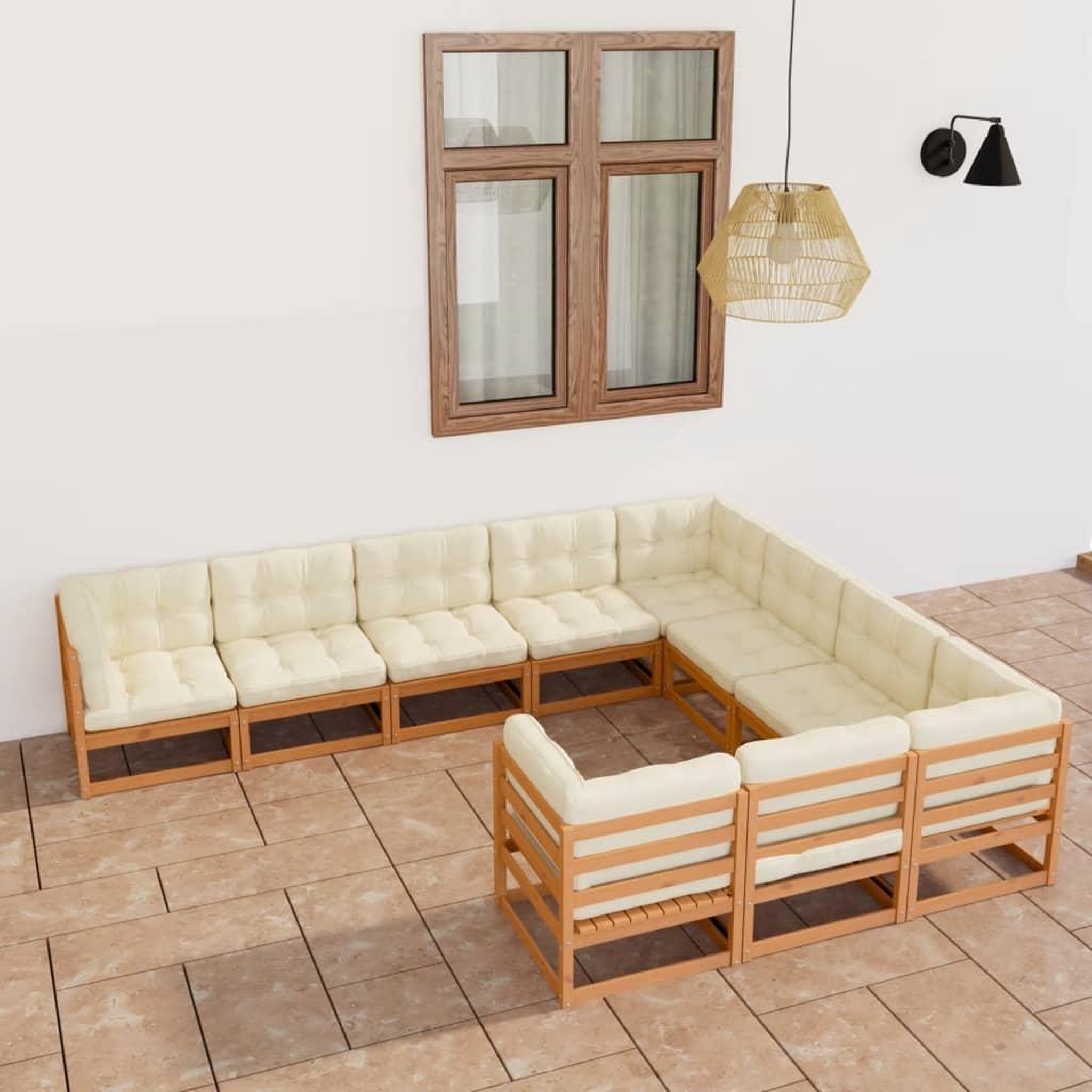 Voir la diapositive 1 : VIDAXL Salon de jardin 10 pcs avec coussins Marron miel Bois de pin