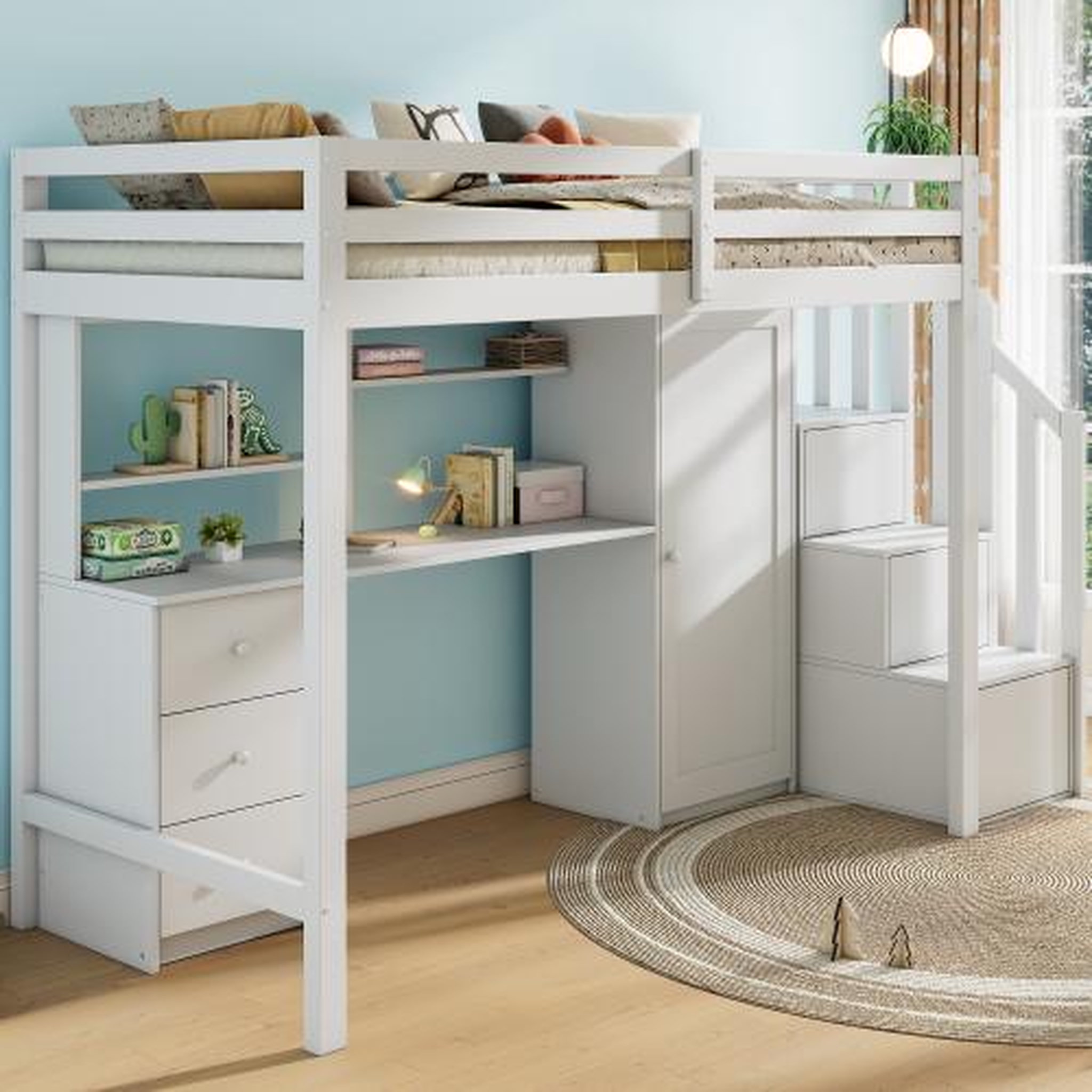 Voir la diapositive 4 : MERAX Lit combiné enfant 90x200 cm coloris blanc bois massif