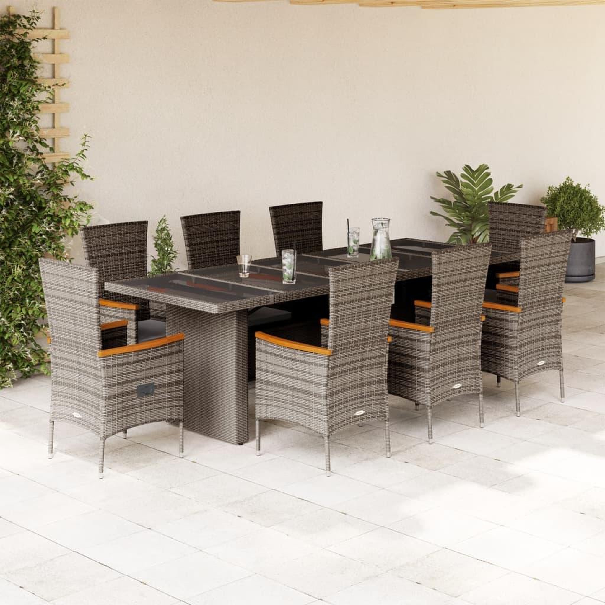 Voir la diapositive 1 : VIDAXL Ensemble a manger de jardin 9 pcs coussins gris resine tressee