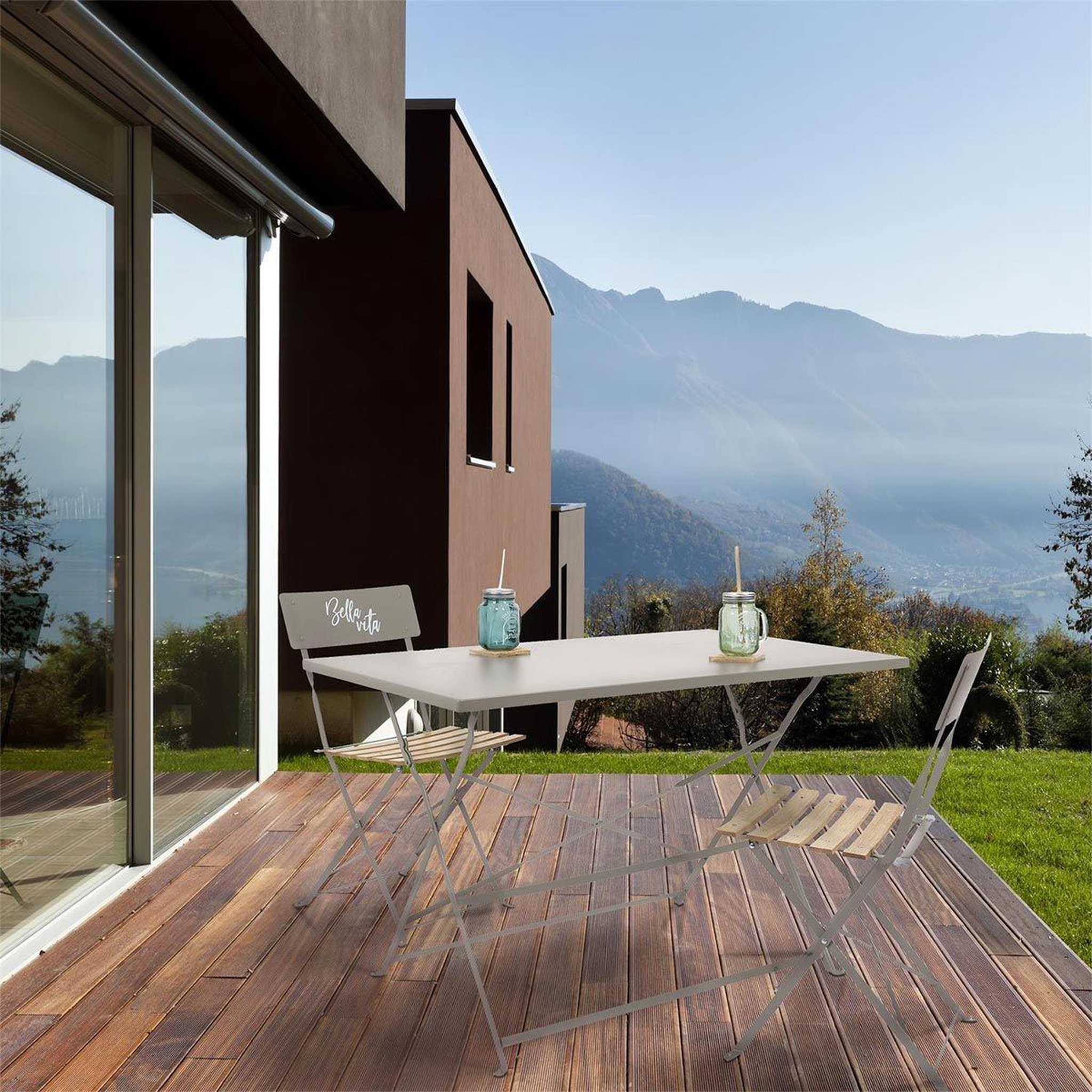 Voir la diapositive 6 : The Home Deco Factory Table de Jardin Pliante  Palerme  110cm Taupe