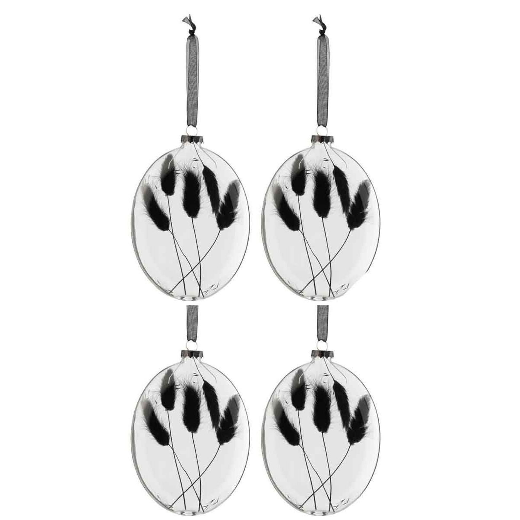 Voir la diapositive 1 : J-LINE Lot de 4 boules de noël  fleurs séchées ii  16cm noir