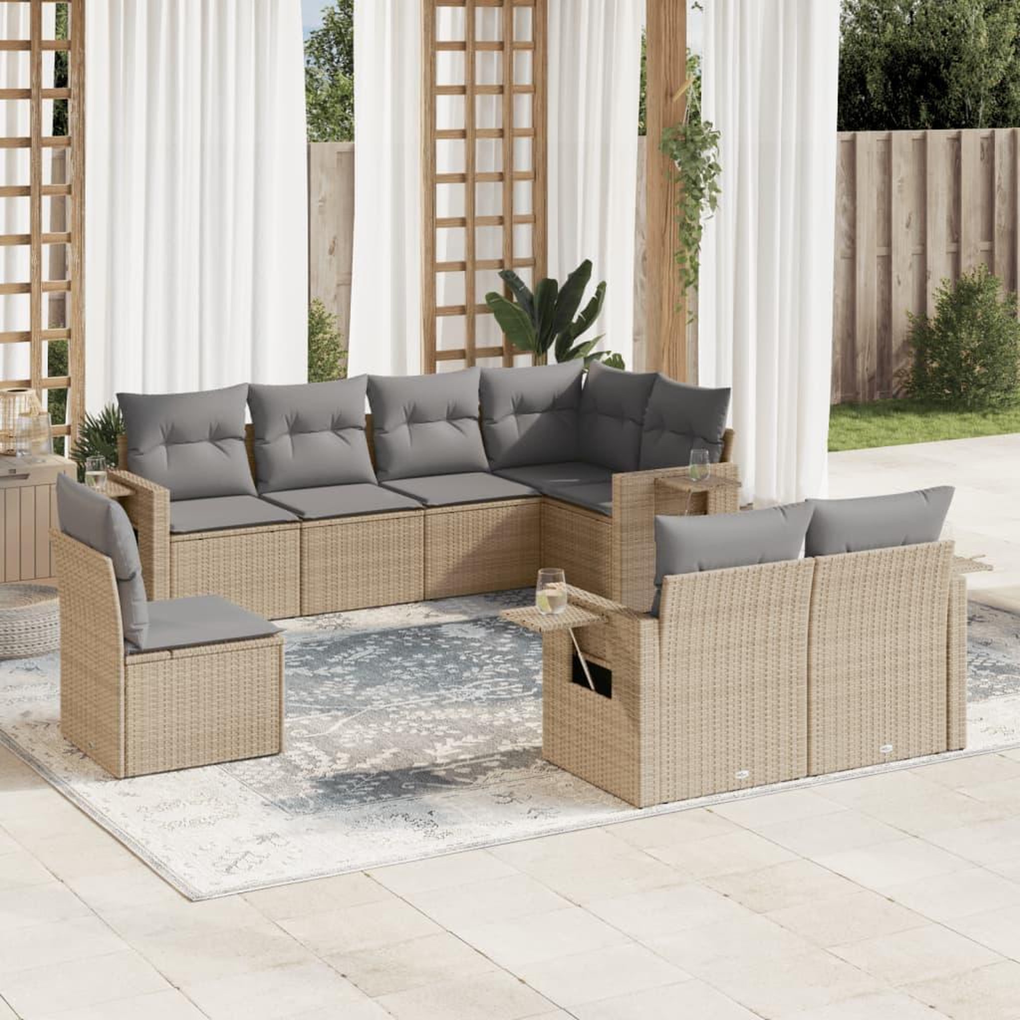 VIDAXL Salon de jardin avec coussins 8 pcs beige resine tressee