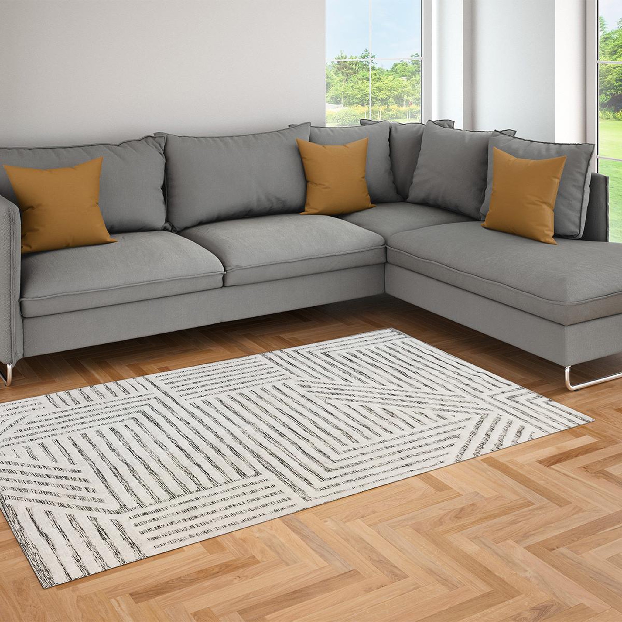 Voir la diapositive 2 : FUTURE HOME Tapis déco géométrique en coton 140x200cm
