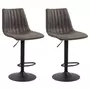 IDIMEX Lot de 2 tabourets de bar VENEZA chaise haute réglable en hauteur, dossier droit avec revêtement en tissu suédine de coloris gris