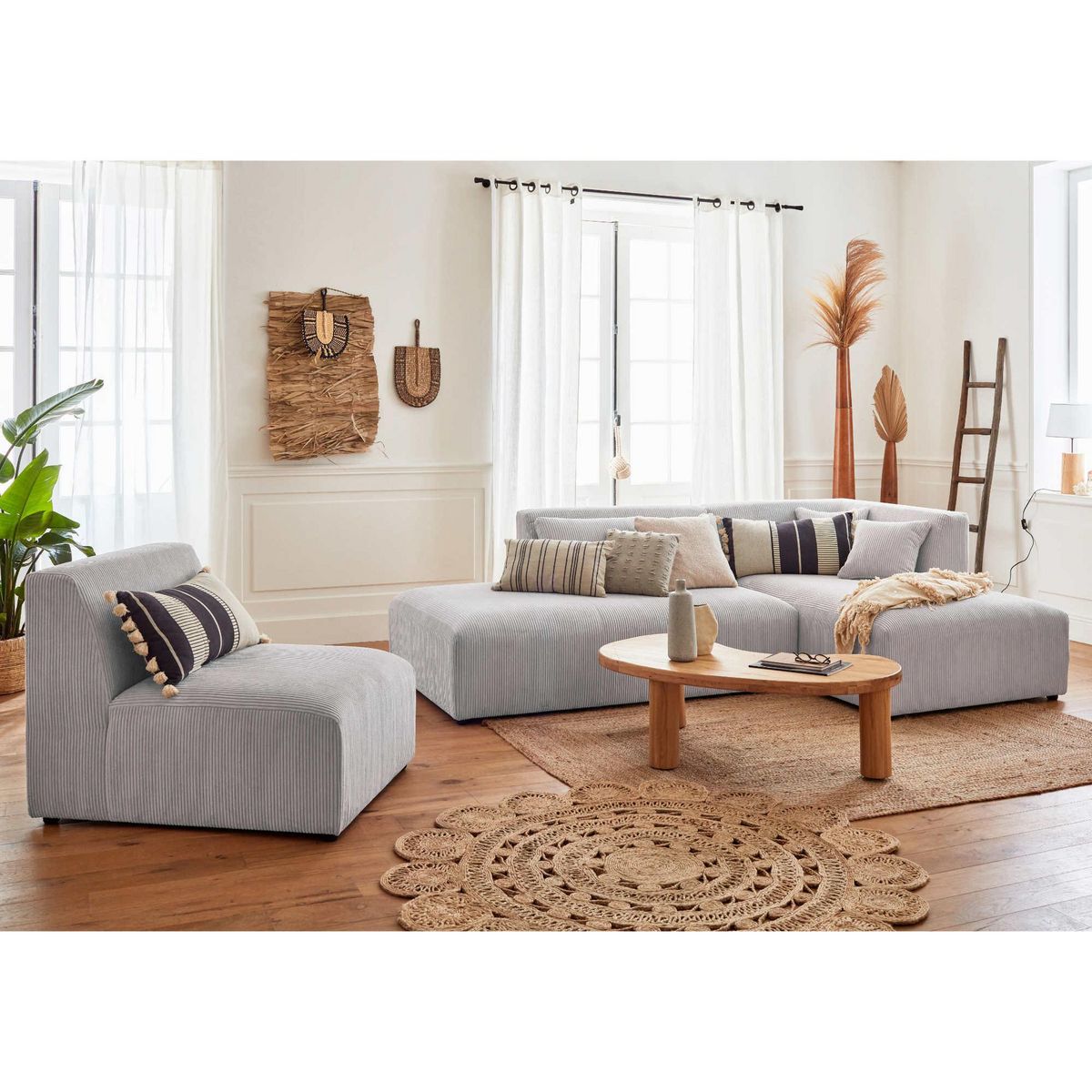 LISA DESIGN Victoire - canapé modulable d'angle droit - 5 places - en velours côtelé