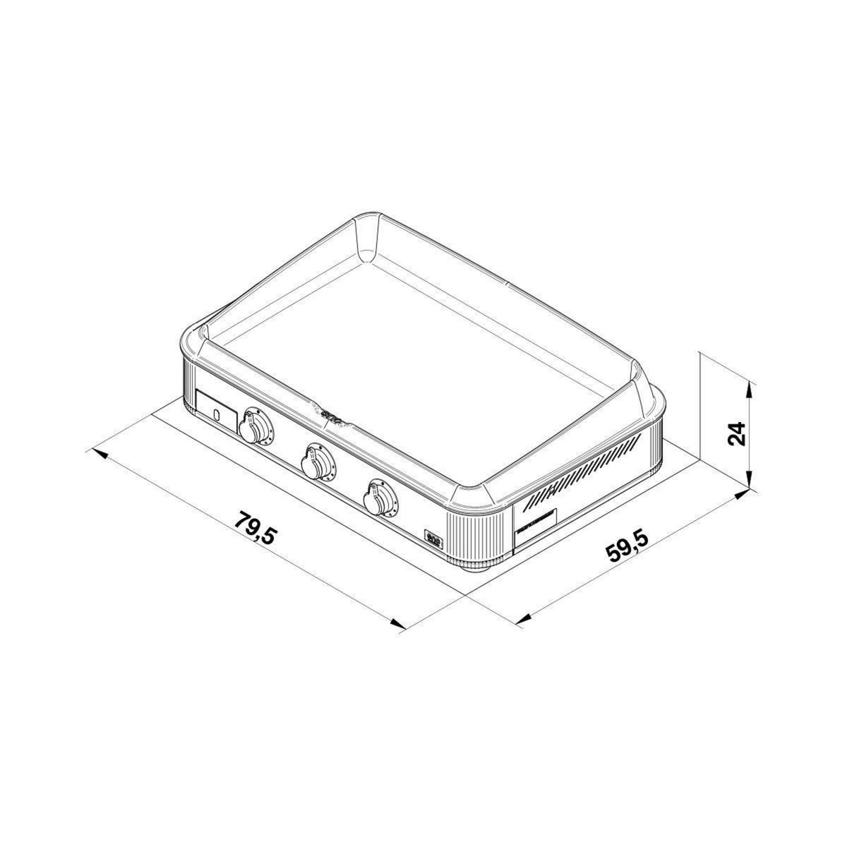 Eno Plancha gaz 80 cm Inox 3 brûleurs à poser, 69x40 cm