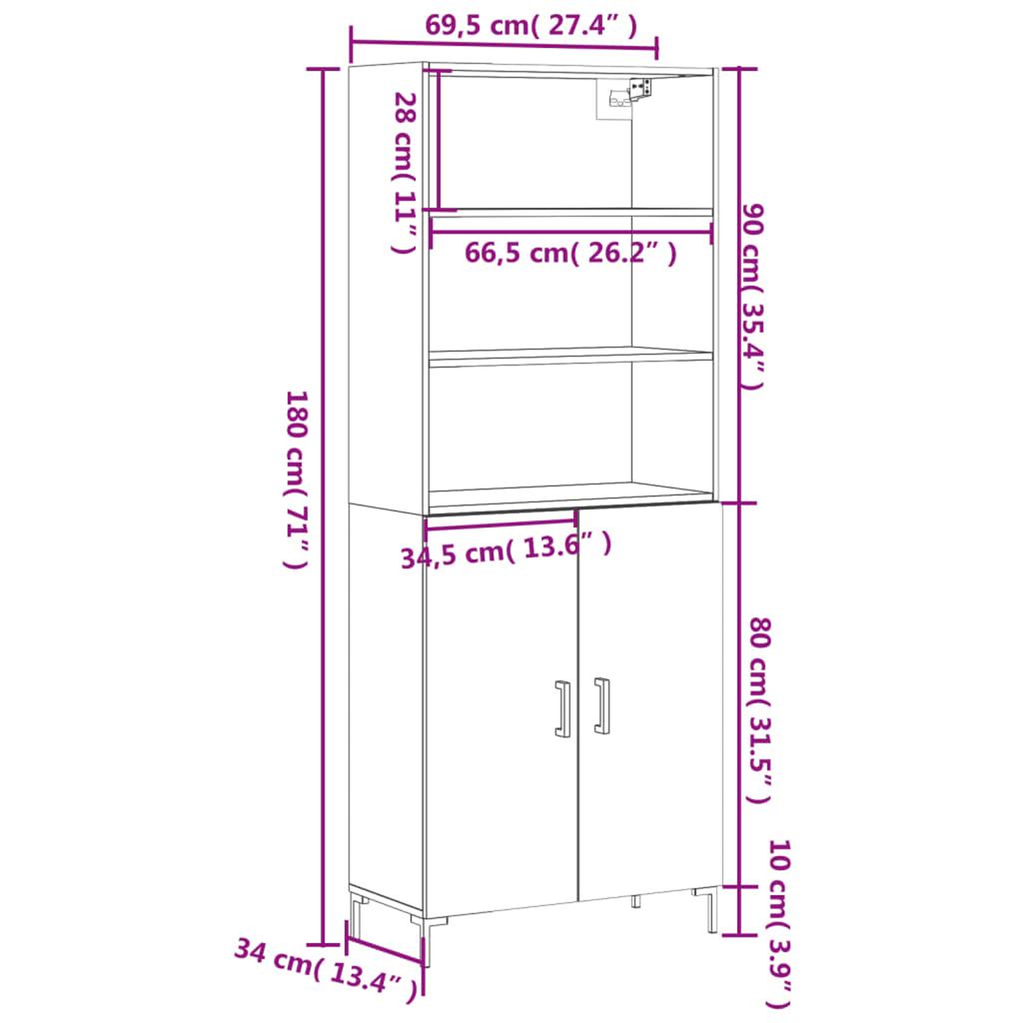 Voir la diapositive 6 : VIDAXL Buffet haut Gris beton 69,5x34x180 cm Bois d'ingenierie
