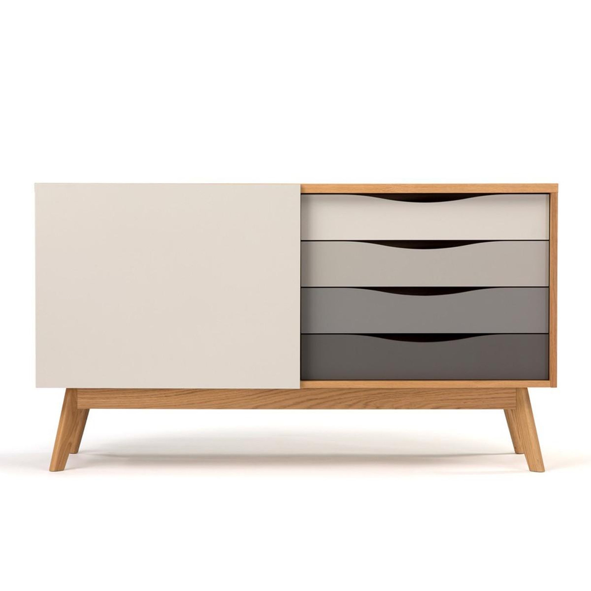 Paris Prix Buffet 4 tiroirs & 1 porte  Avon  128cm Chêne & Gris