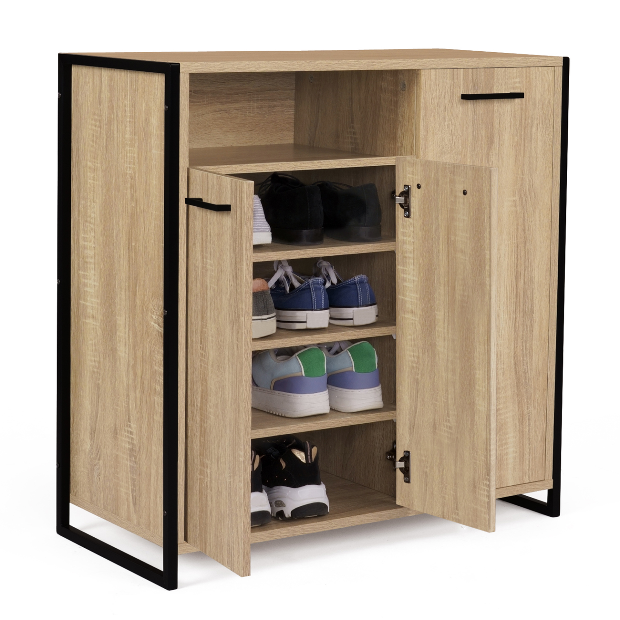 ID MARKET Armoire à chaussures 18 paires luis 3 portes avec niche design industriel