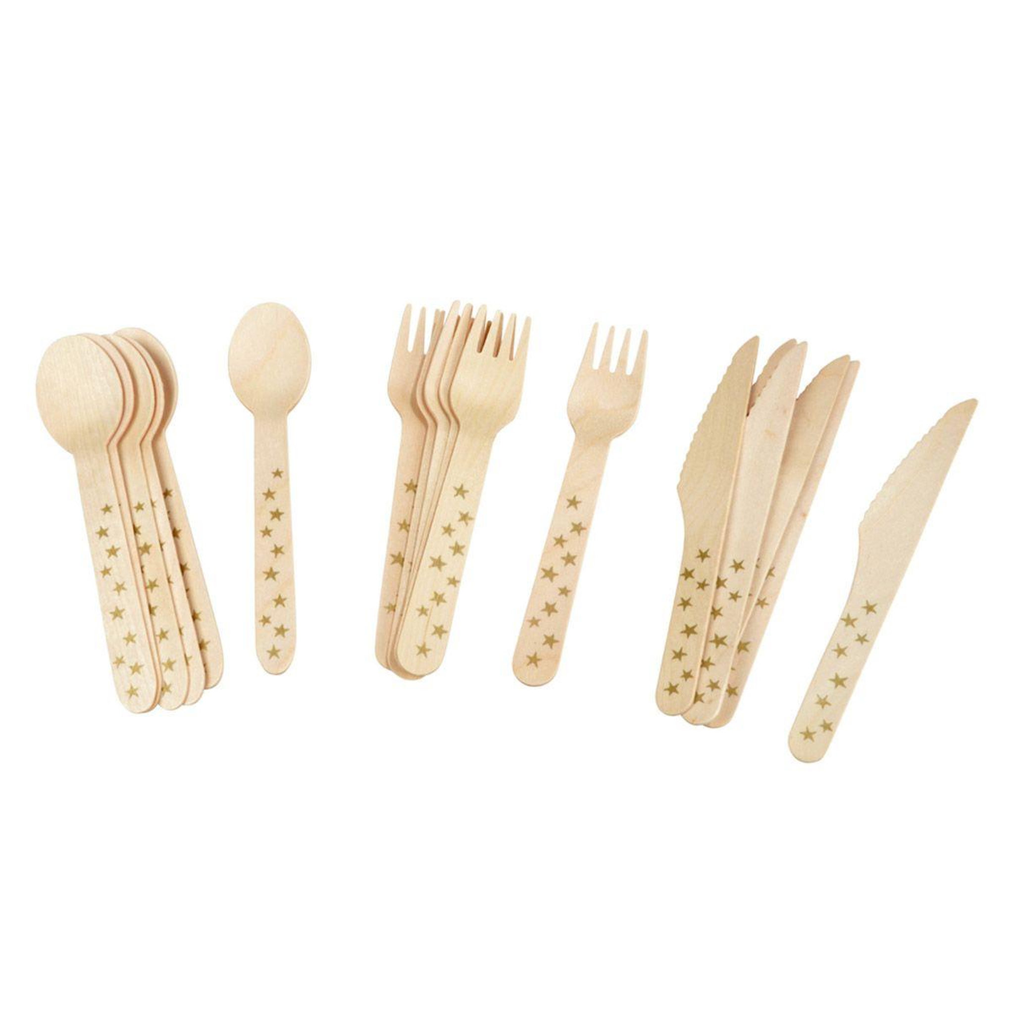 Voir la diapositive 1 : HOMEA Lot de 18 Couverts Jetables  Étoiles  Naturel & Or