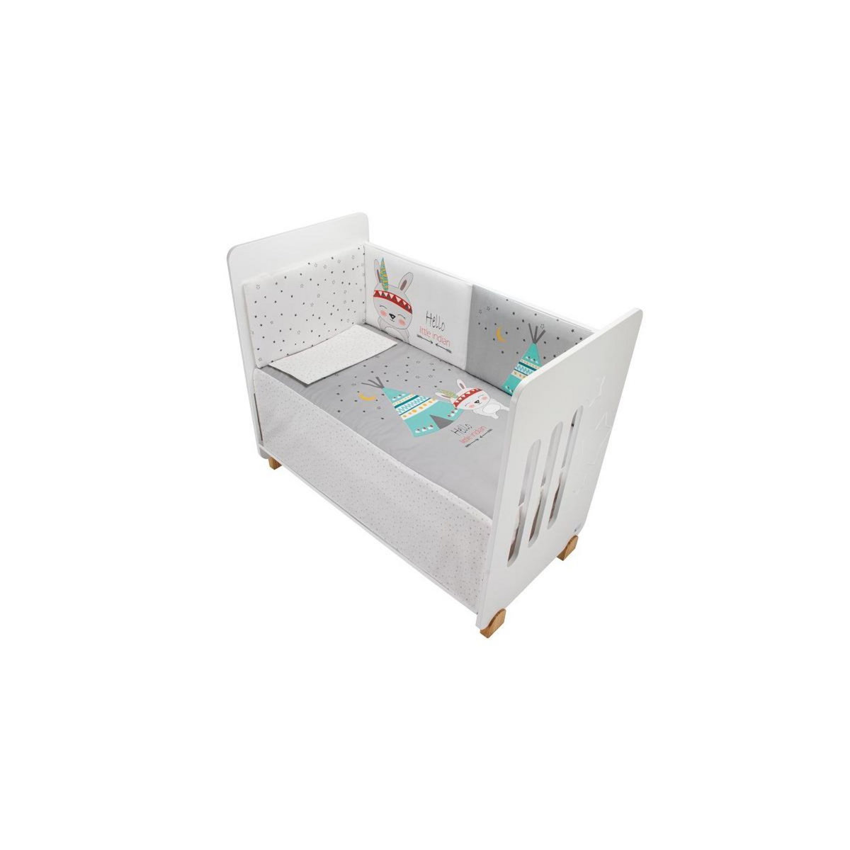 INTERBABY Lit Bébé Star Nature  and  Parure de lit 3 Pcs. Tipi/Oso Gris