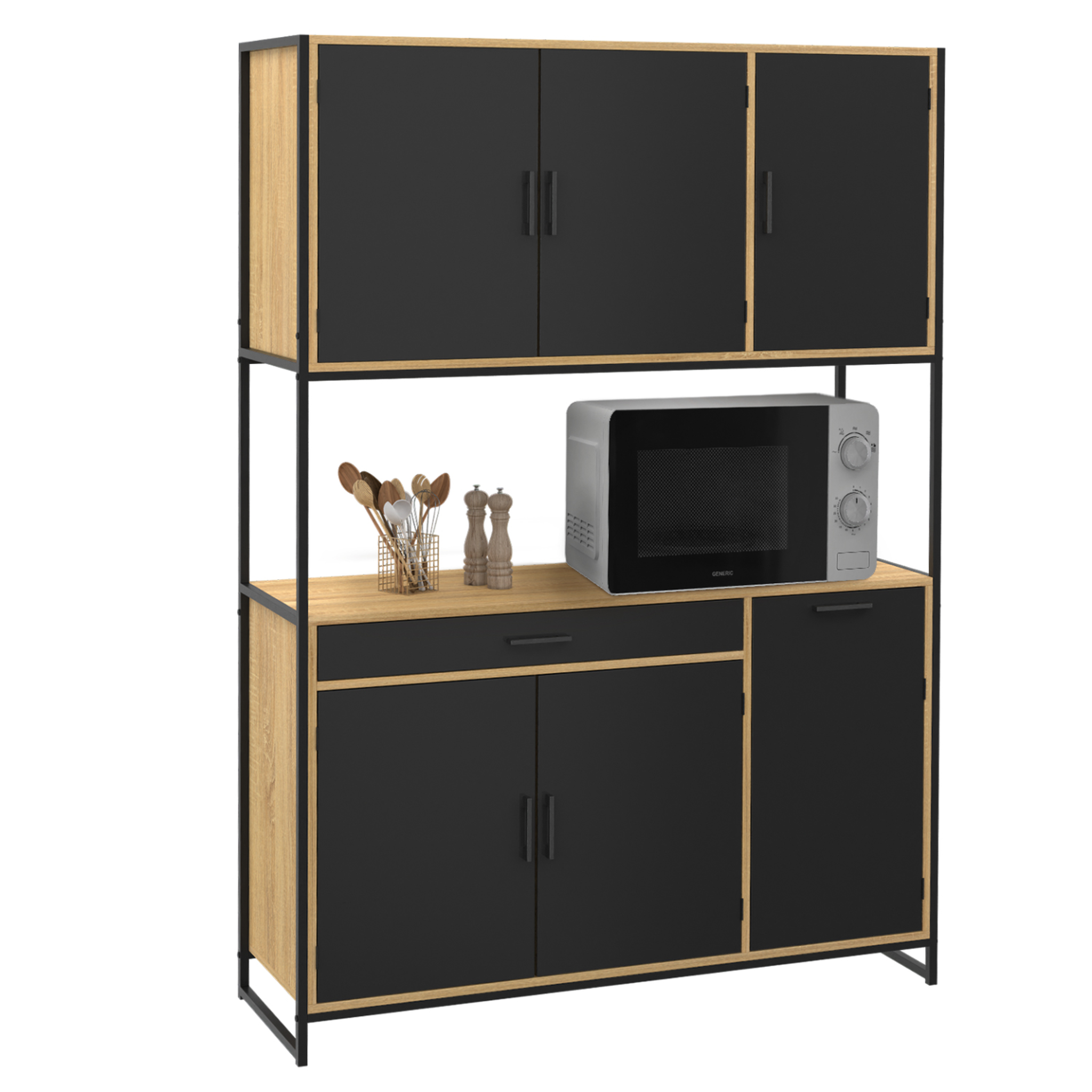 ID MARKET Buffet de cuisine 120 cm boston meuble 6 portes design industriel + tiroir