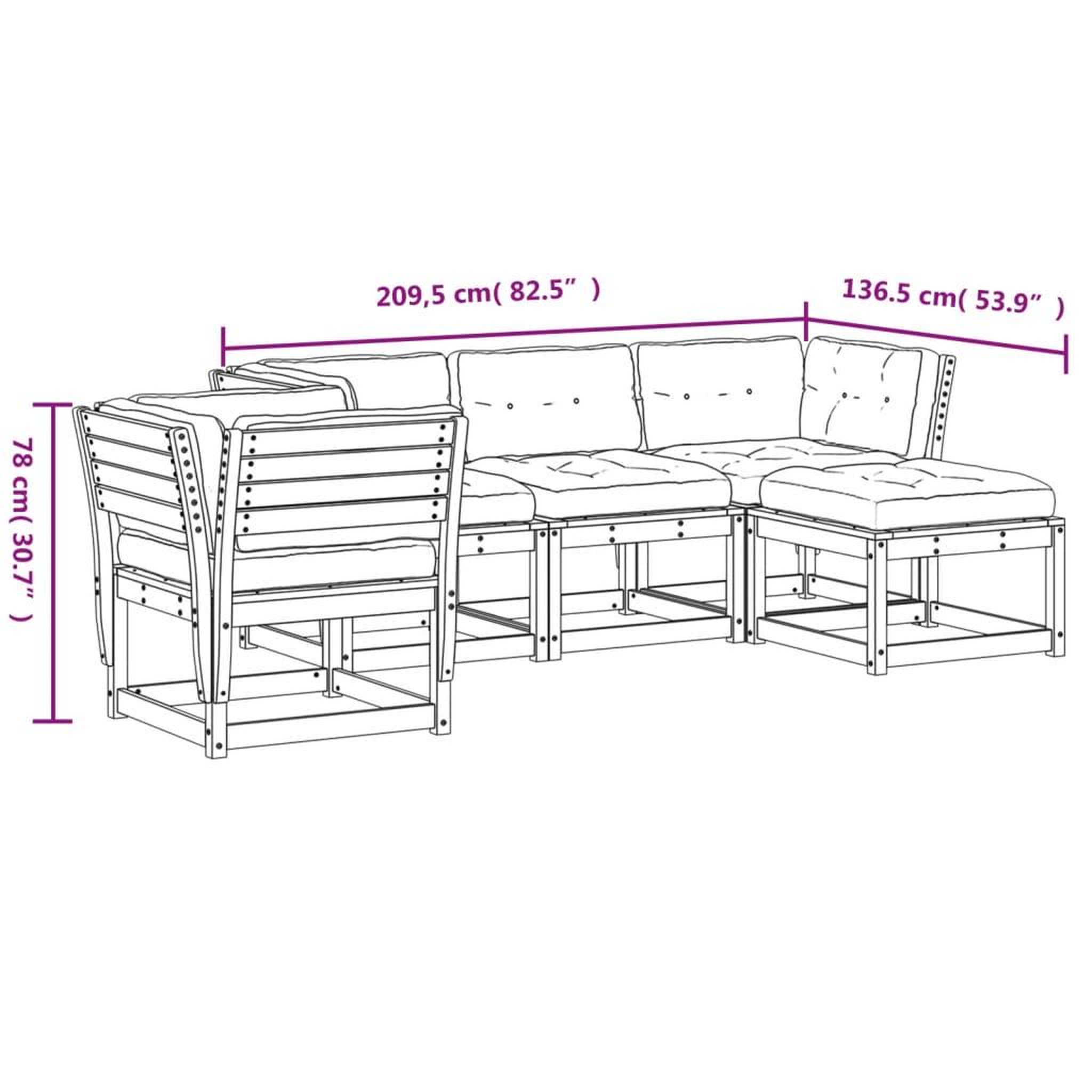 Voir la diapositive 6 : VIDAXL Salon de jardin 5 pcs avec coussins cire marron bois pin massif