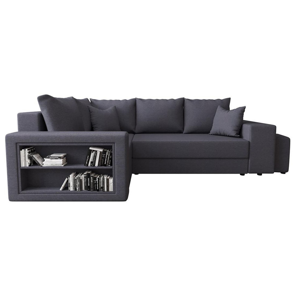 BEST MOBILIER Libbie - canapé d'angle gauche 4 places convertible avec coffre, étagère et poufs en tissu