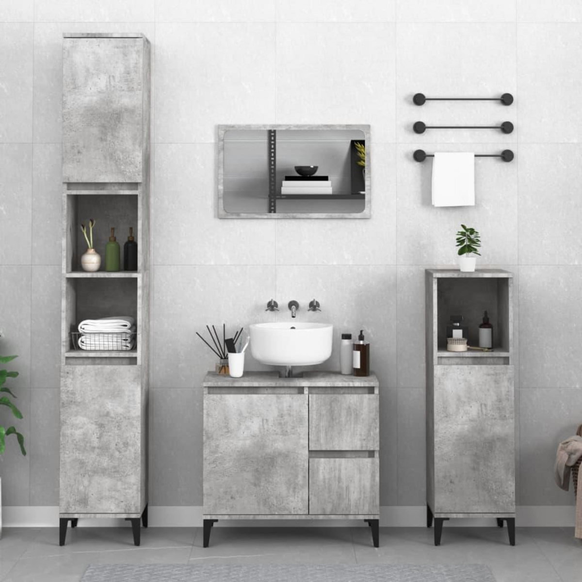VIDAXL Armoire de salle de bain gris beton 30x30x190 cm