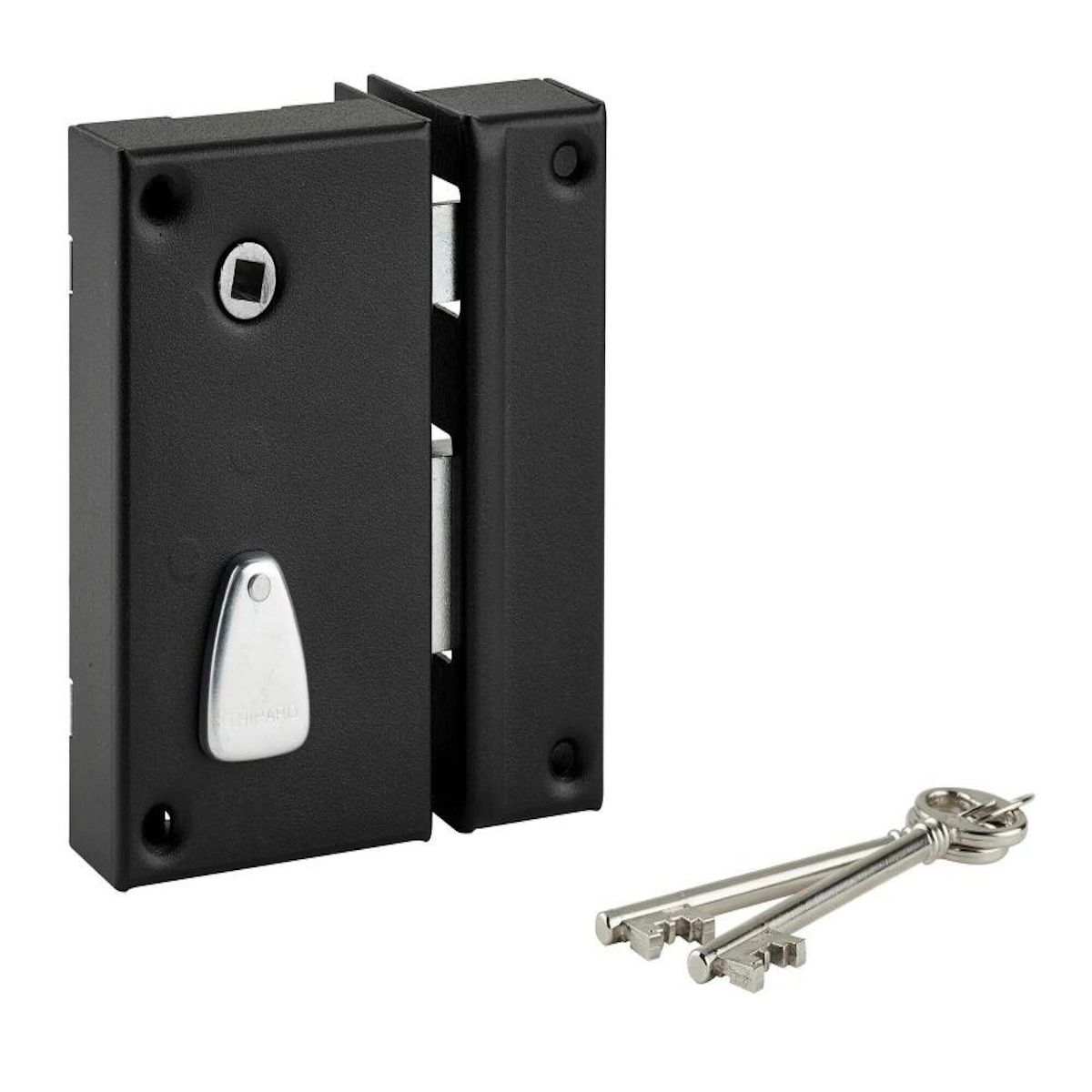 THIRARD Serrure applique verticale 6 gorges, à fouillot, coffre 75x130mm, version droite, 2 clés, finition noire