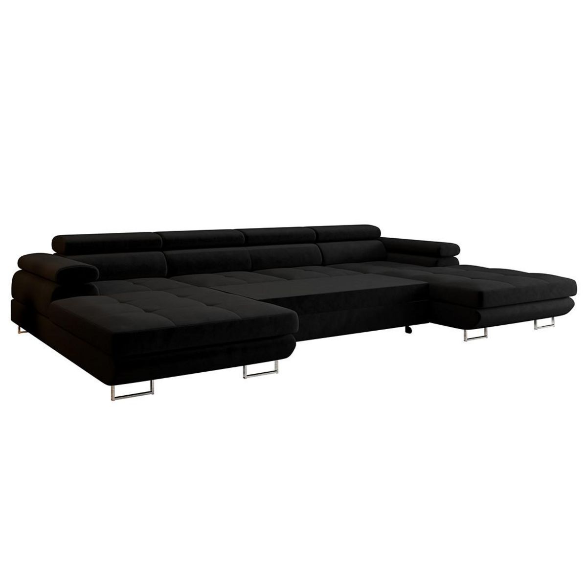 BEST MOBILIER Ayden - canapé panoramique en u 7 places convertible avec coffre et têtières réglables en tissu
