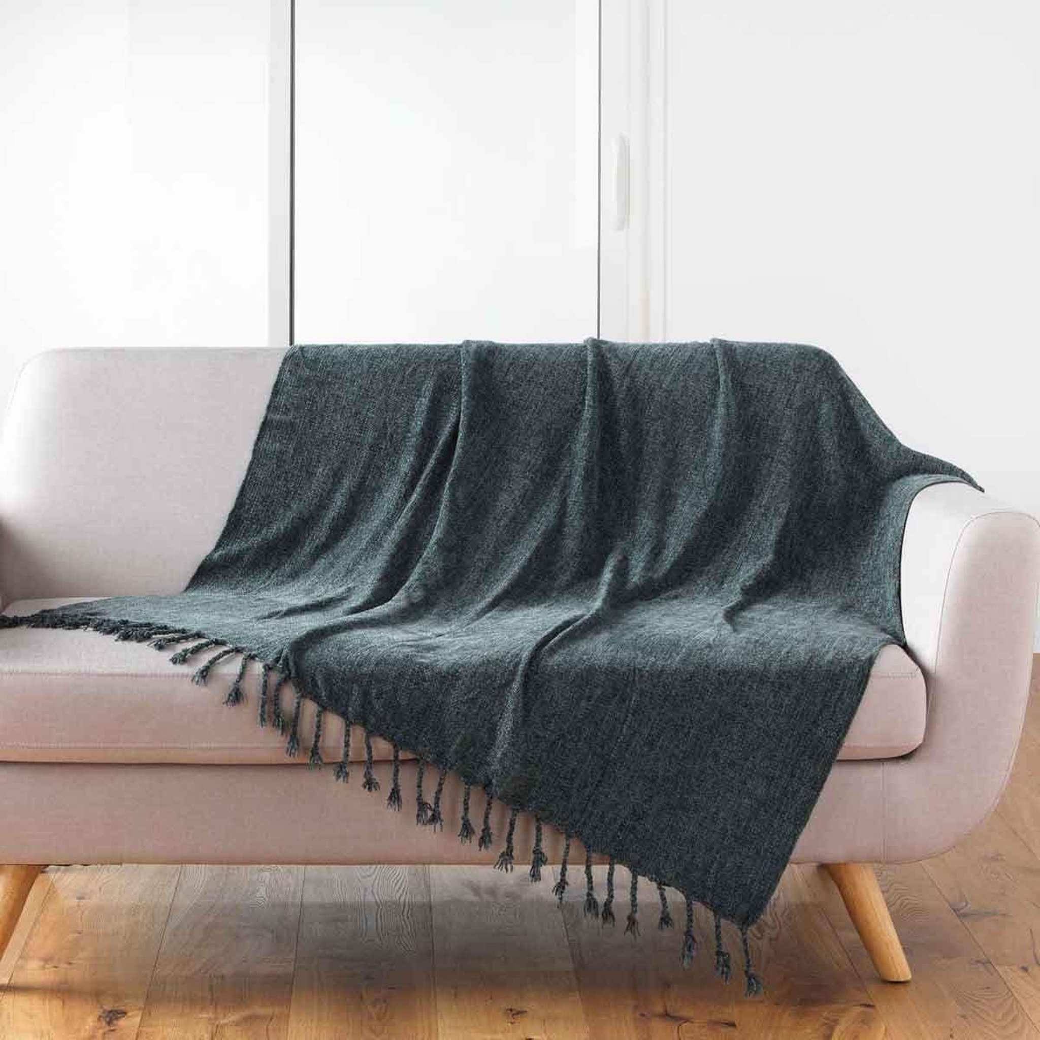Douceur d'Intérieur Plaid à franges uni  mélissa  125x150cm anthracite