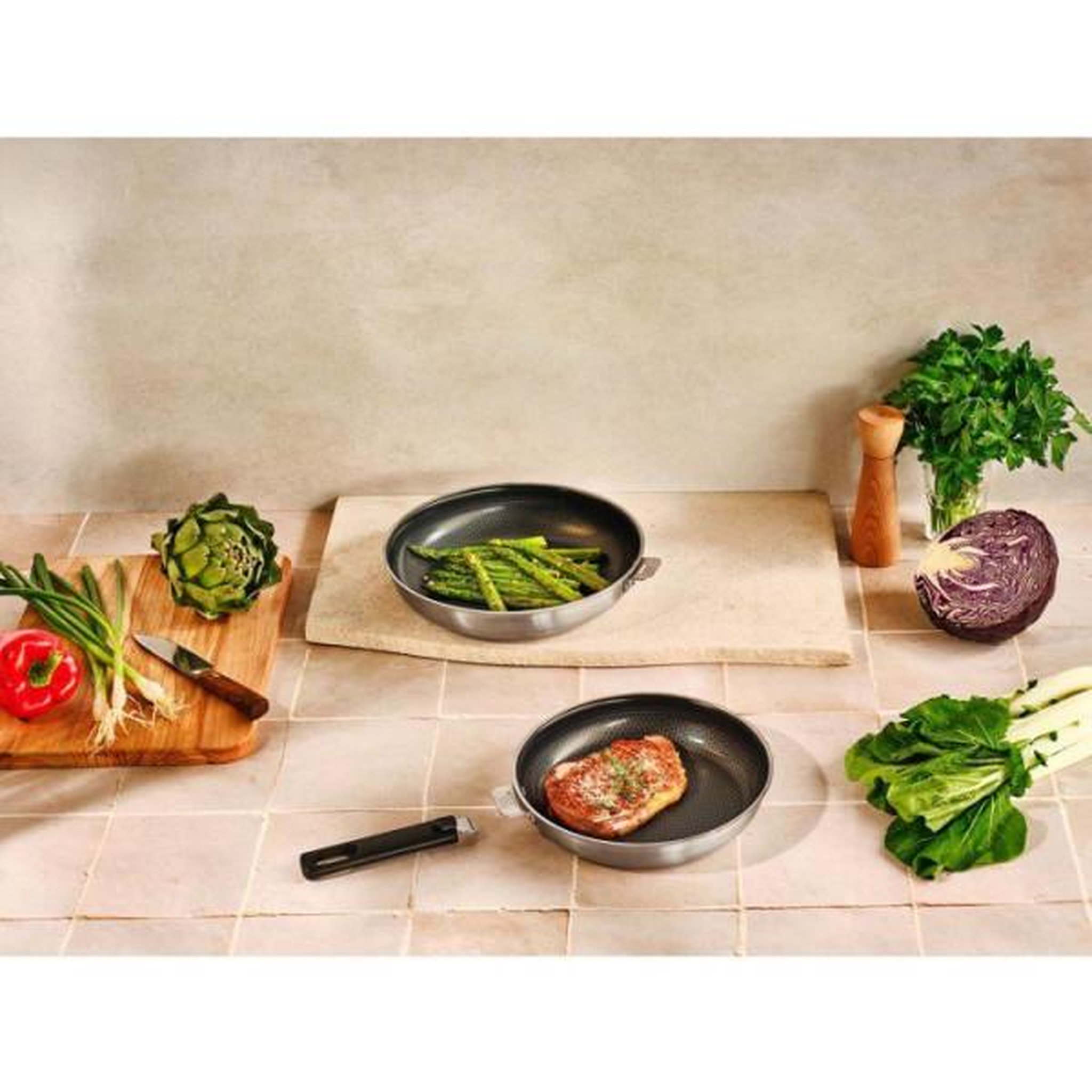 Voir la diapositive 4 : COSY & TRENDY Set 2 poêles inox 24/28cm inox + poignée - 5189005