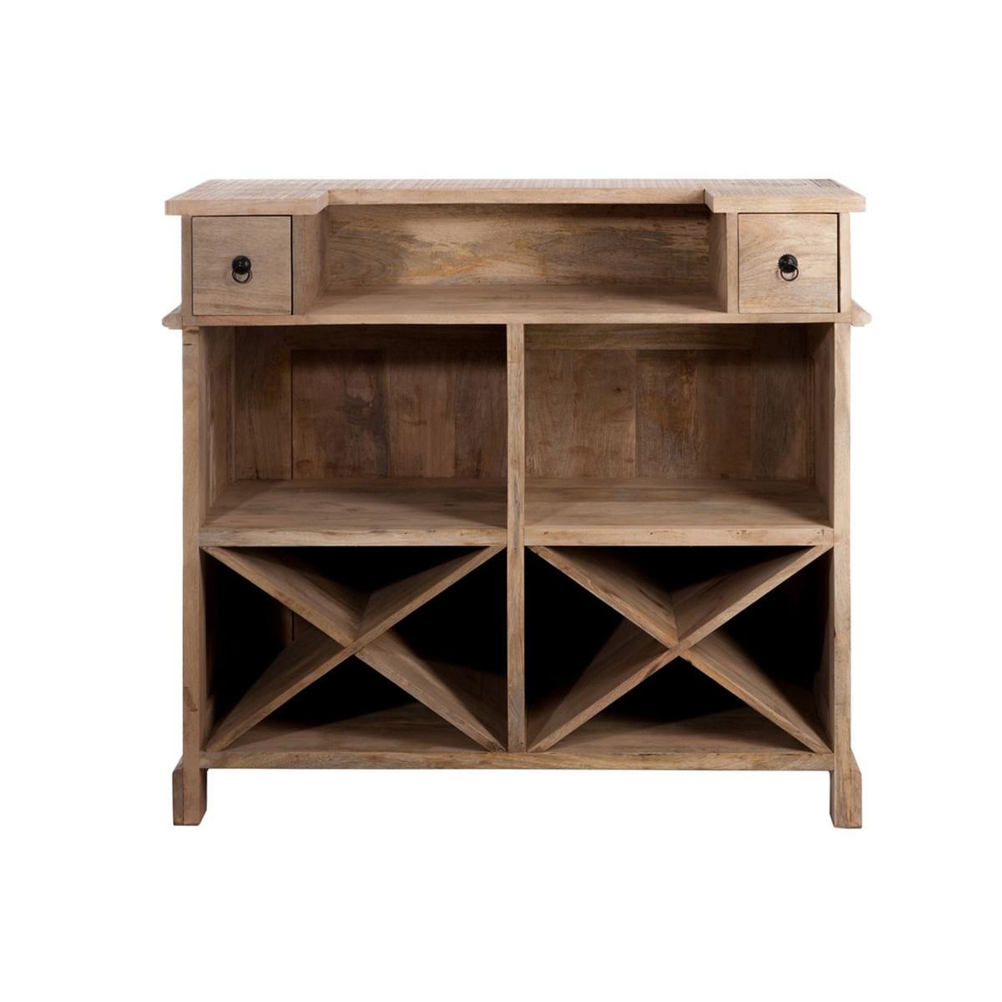 Voir la diapositive 3 : J-LINE Bar en Bois 2 Tiroirs  Theodore  120cm Naturel