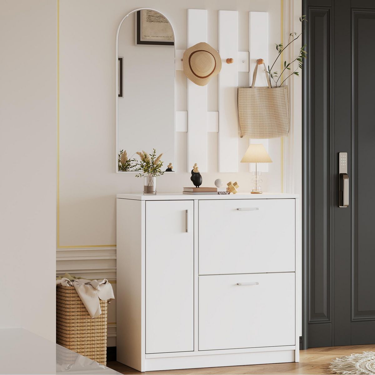 MERAX Meuble à chaussures 10 paires 2 étagères coloris blanc mdf