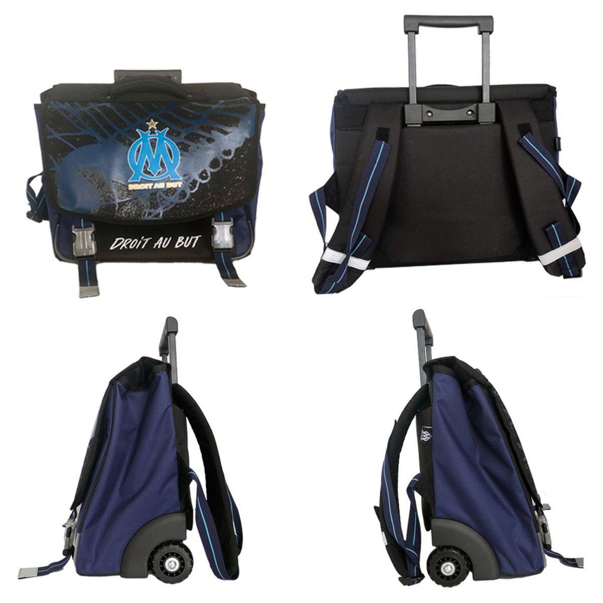 Cartable à roulettes 41 cm noir et bleu OM