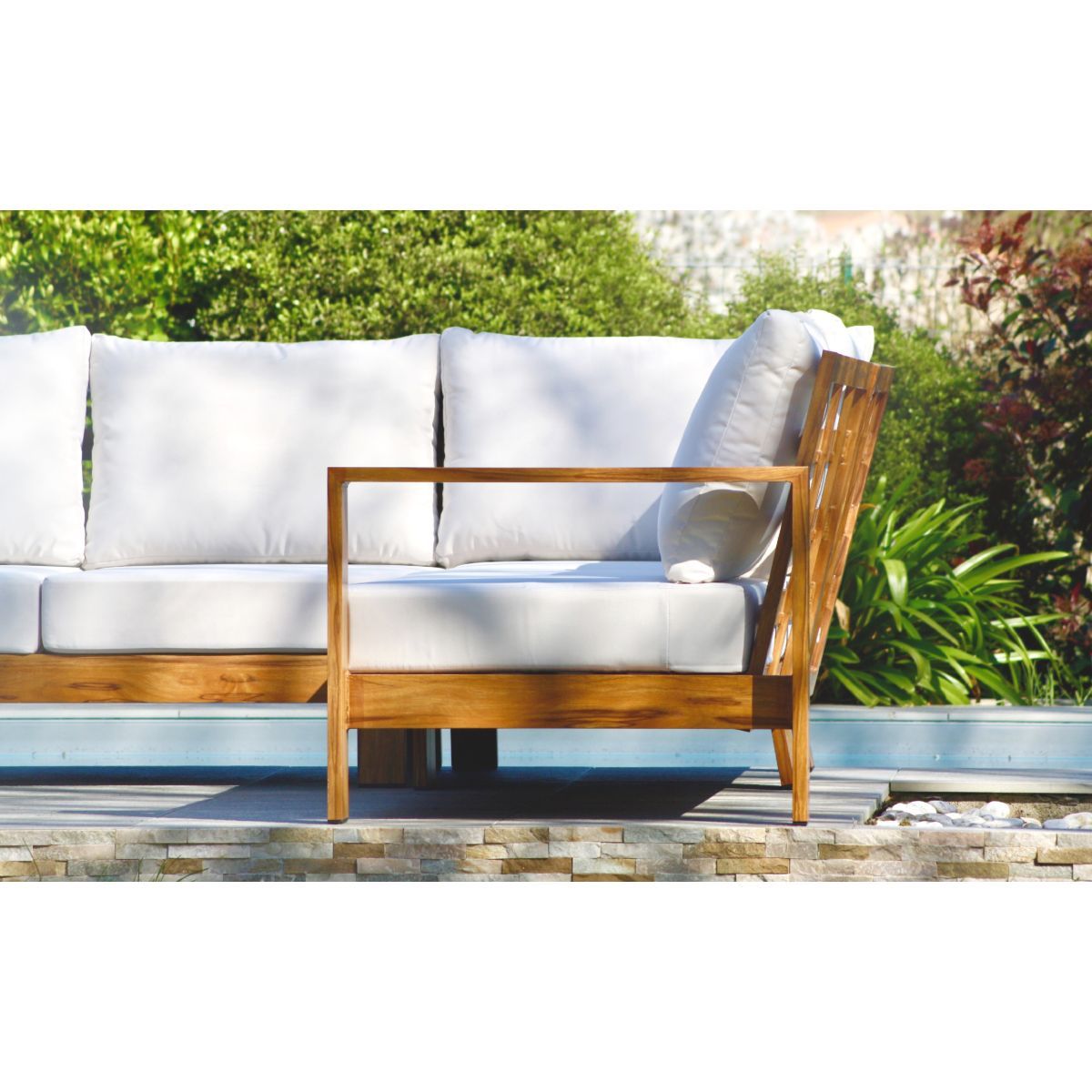 DCB GARDEN Salon bas de jardin - 5 places - Aluminium avec effet bois - MAJORQUE