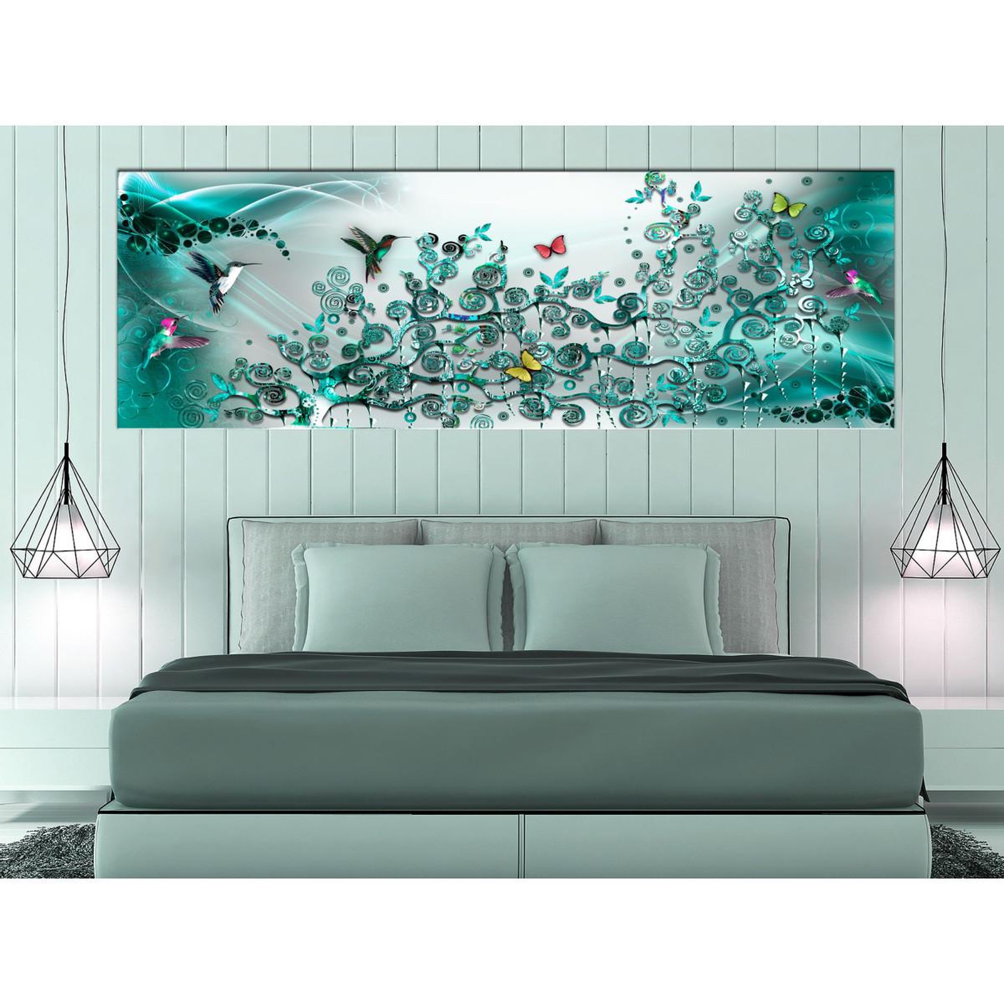 Voir la diapositive 2 : Paris Prix Tableau  hummingbirds dance turquoise narrow