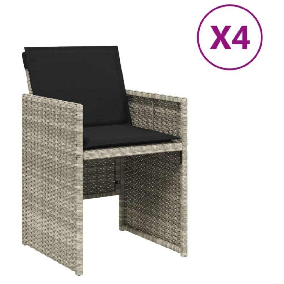 VIDAXL Chaises de jardin avec coussins lot de 4 gris clair poly rotin